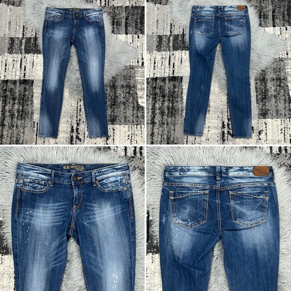 Express Women's Med Wash Denim W/ Intentional Fading & Splatter Design Size 10R